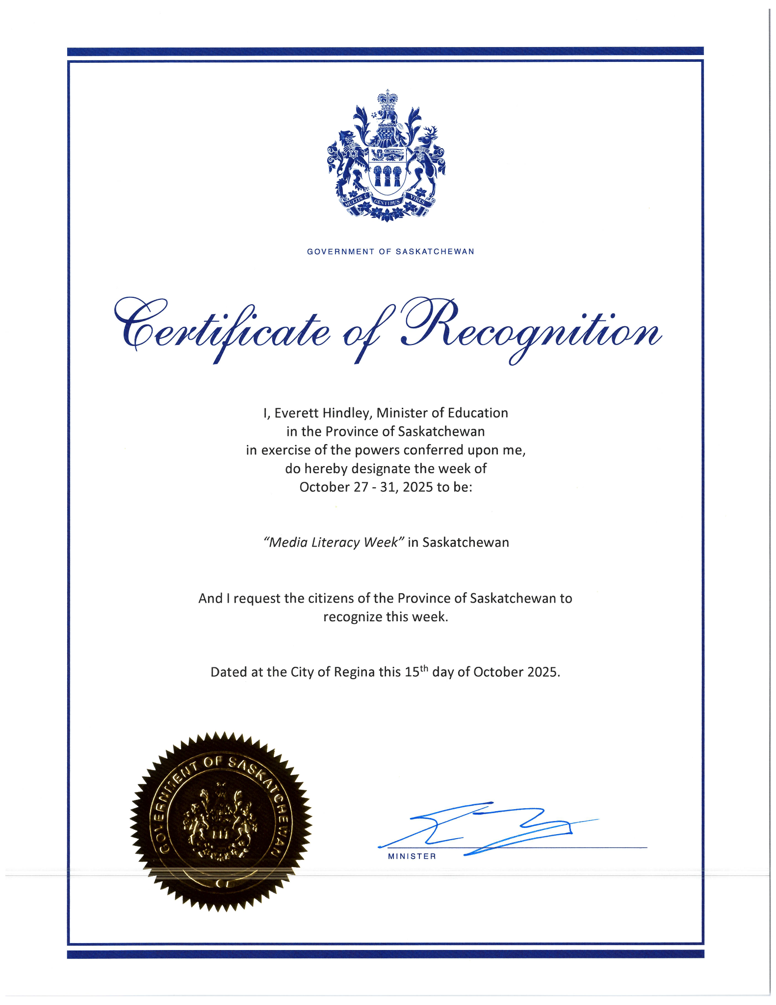 Sask Minister Proclaims Media Literacy Week 2025 Page 2