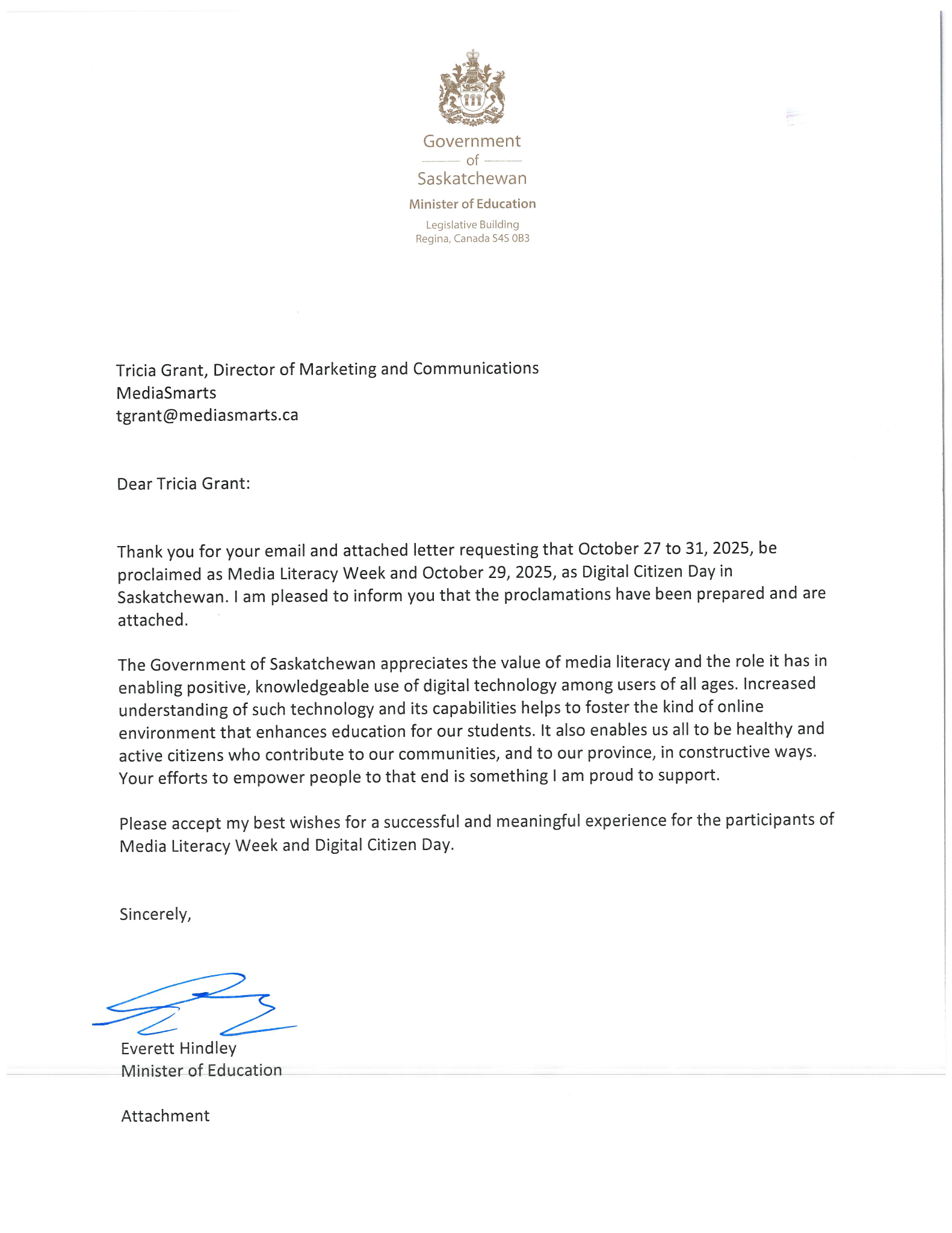 Sask Minister Proclaims Media Literacy Week 2025 Page 1